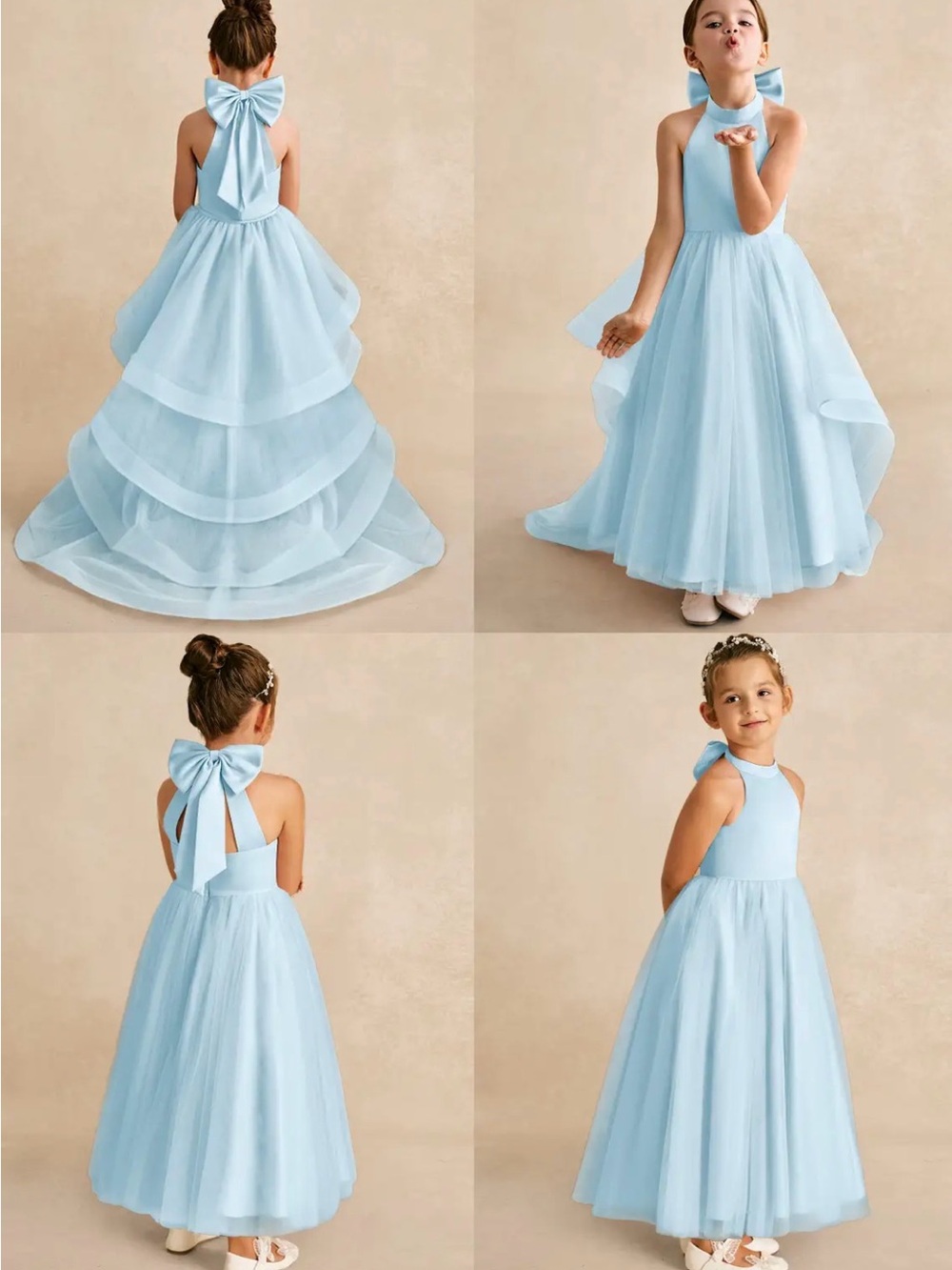 Azazie Sky Blue Bev Halter Bow Back Flower Girl Dress